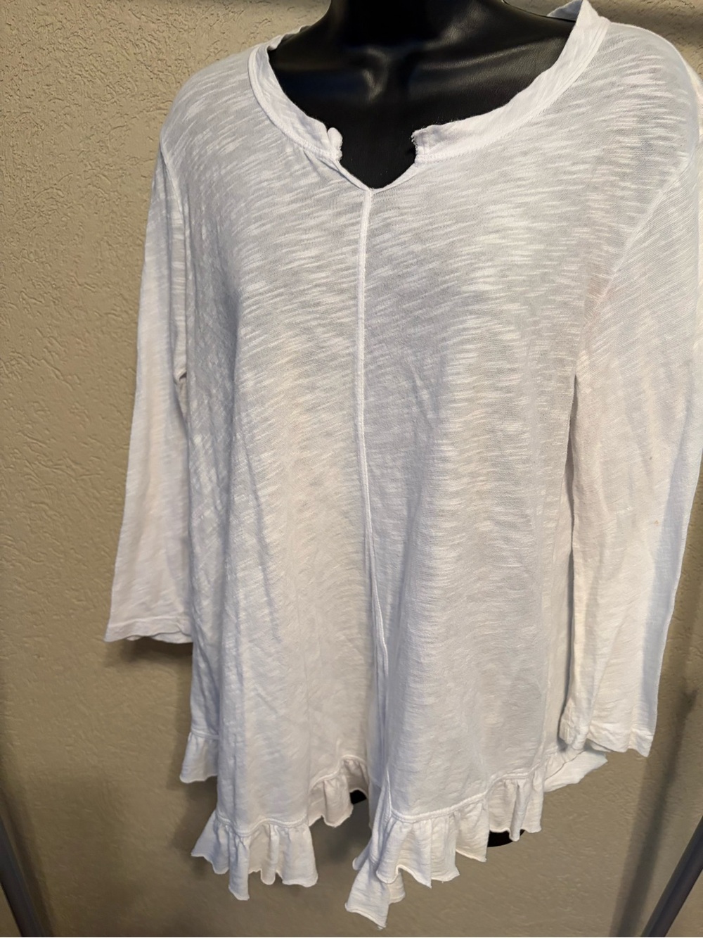 Left to Center by Anthropologie White Long-Sleeve Ruffle-Hem Top